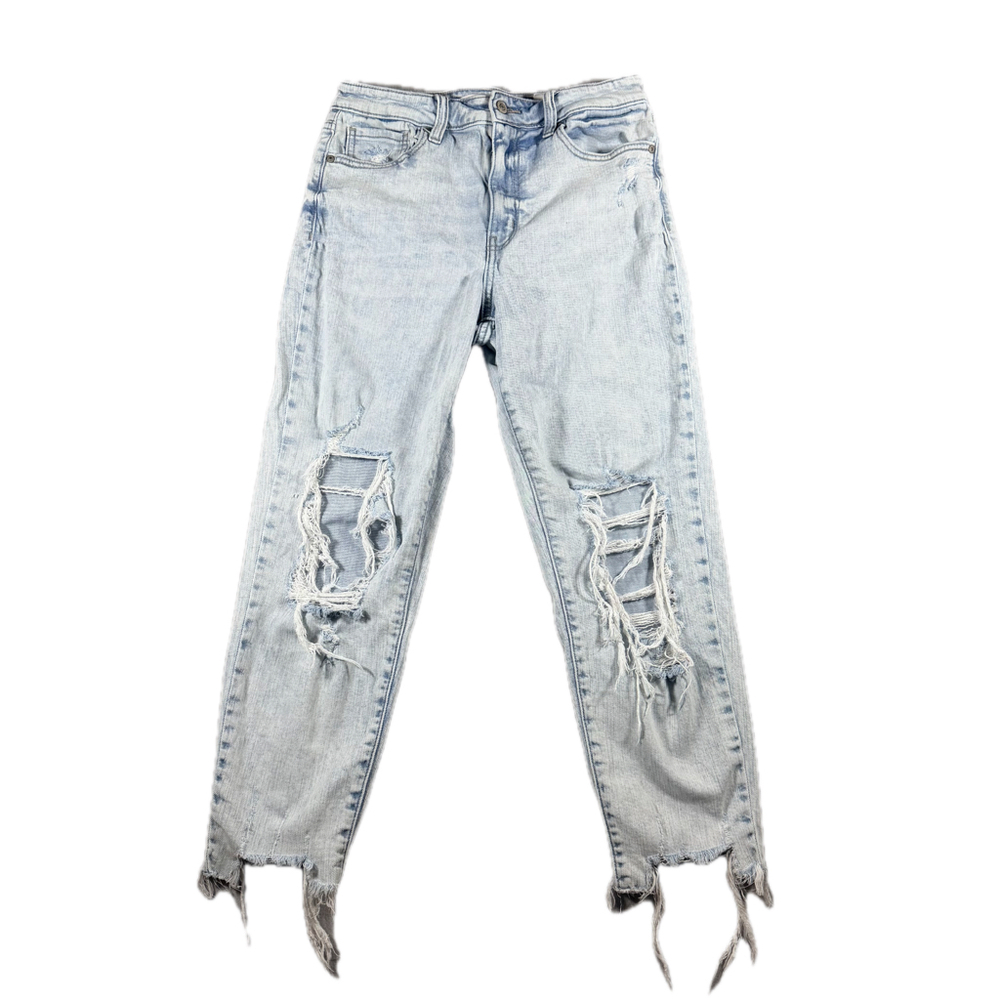 Eunina Women’s Distressed Skinny Jeans Sz S 28 Light Wash Ripped Knee Raw Hem